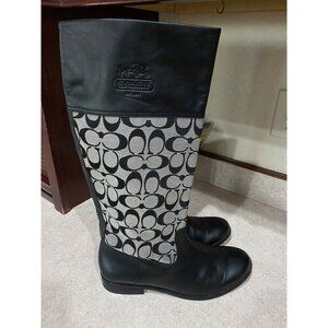 Coach Chrissi Black & Signature Canvas Riding Boots Womens Size 9.5